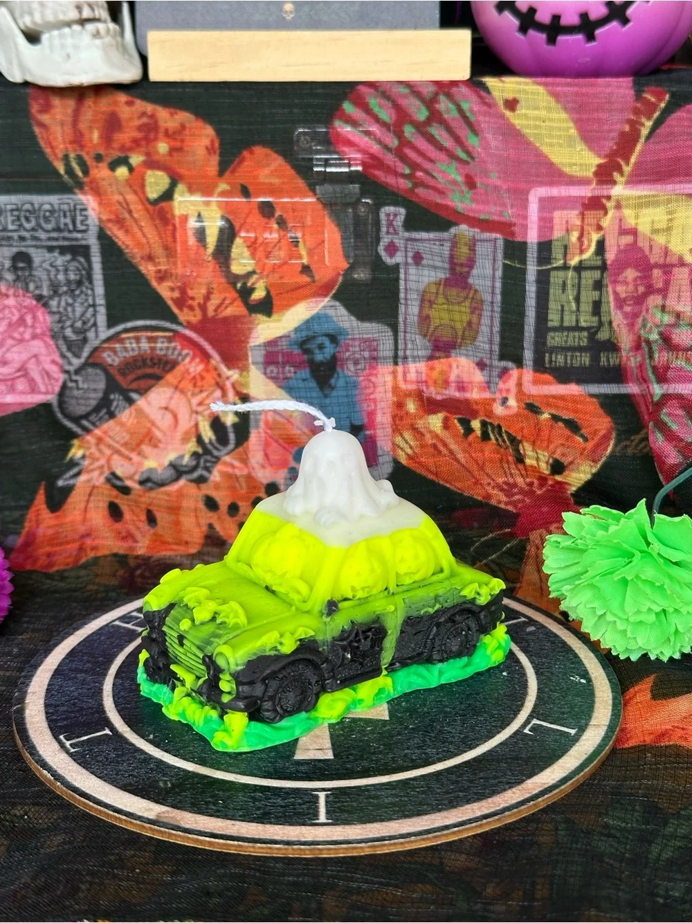 Neon Slime Boo Mobile Candle – Ghost & Pumpkin Halloween Car